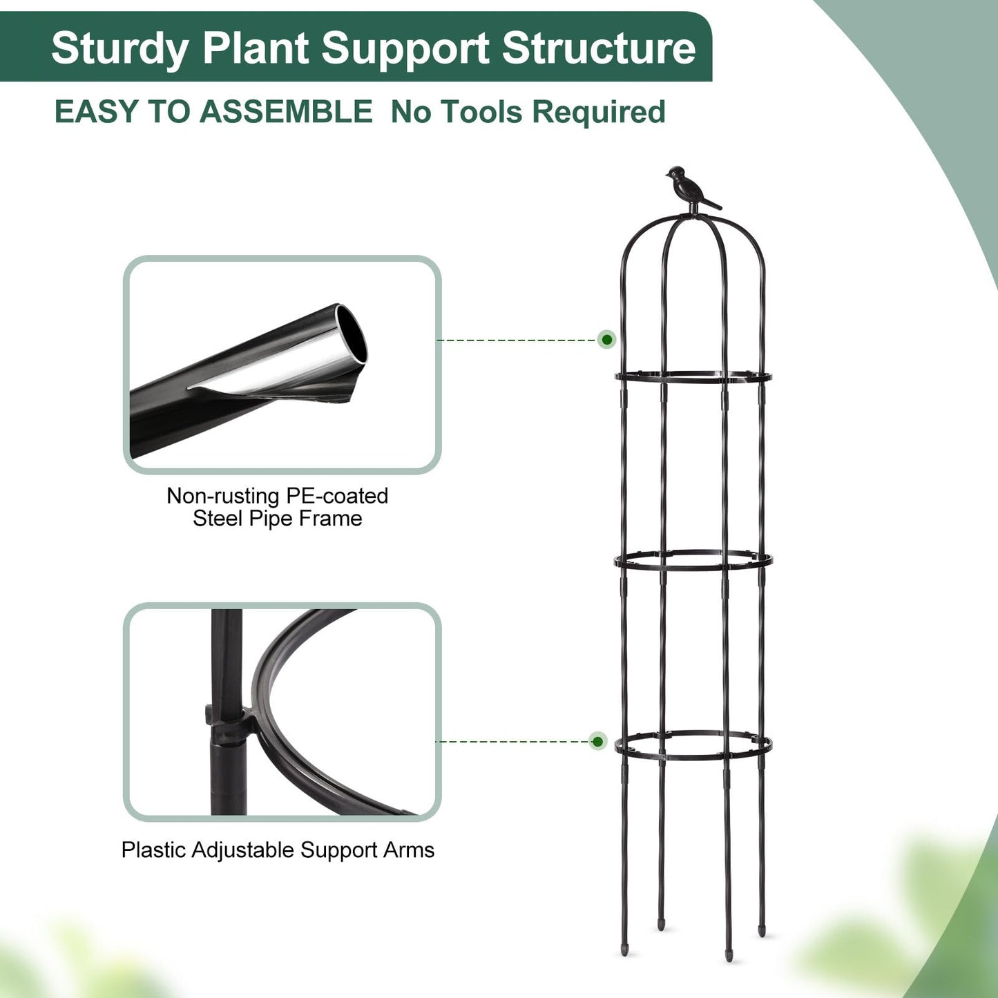 FOLLOOK Garden Trellis Obelisk for Climbing Plants, Lightweight Metal Plant Support for Roses Clematis Vines, Rustproof Decorative Trellis for Outdoor Garden Patio Planter, Black, 2 Pack