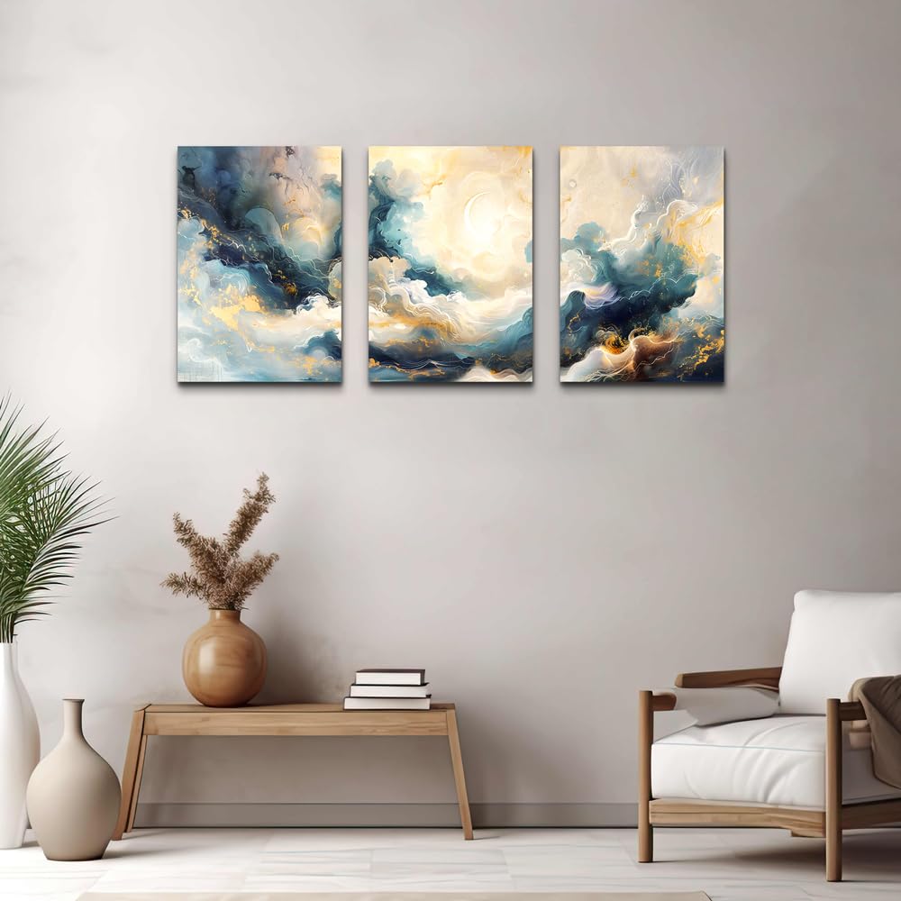 TTHYUEWS Canvas Wall Art - Modern & Minimalist Abstract Ink Paintings - Framed Canvas Prints for Living Room, Bedroom, Office & Bathroom - 3 Piece Set