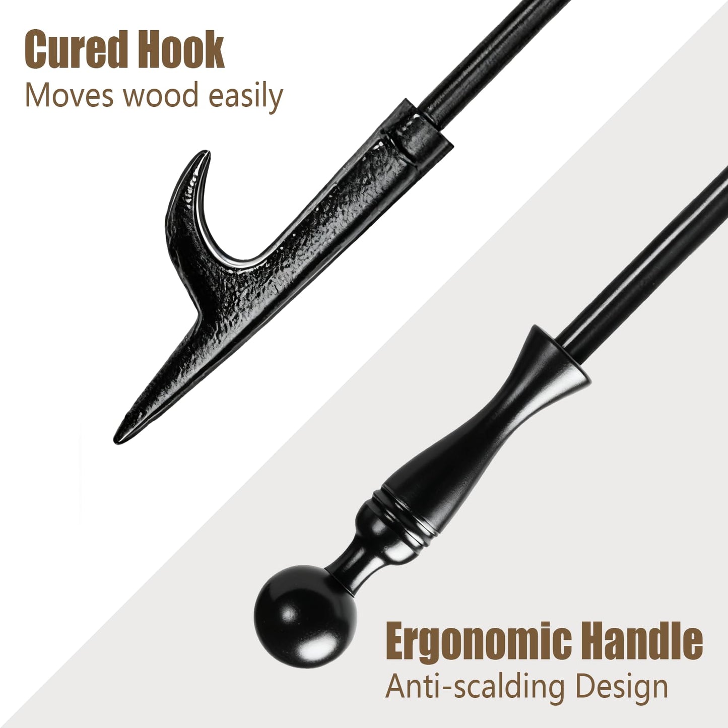 Heavy Duty 32” Long Fireplace Fire Pit Campfire Poker Stick and 26” Fireplace Tongs Tool Set Log Grabber Rust Resistant fire poker Camping Fireplace Tools for Indoor Outdoor Solo Stove Accessories