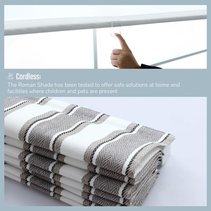 Everyday Celebration Roman Shades, Room Darkening Cordless Vertical Stripe Shades for Indoor Windows, Woven Fabric Blinds 31" W x 64" H, Natural
