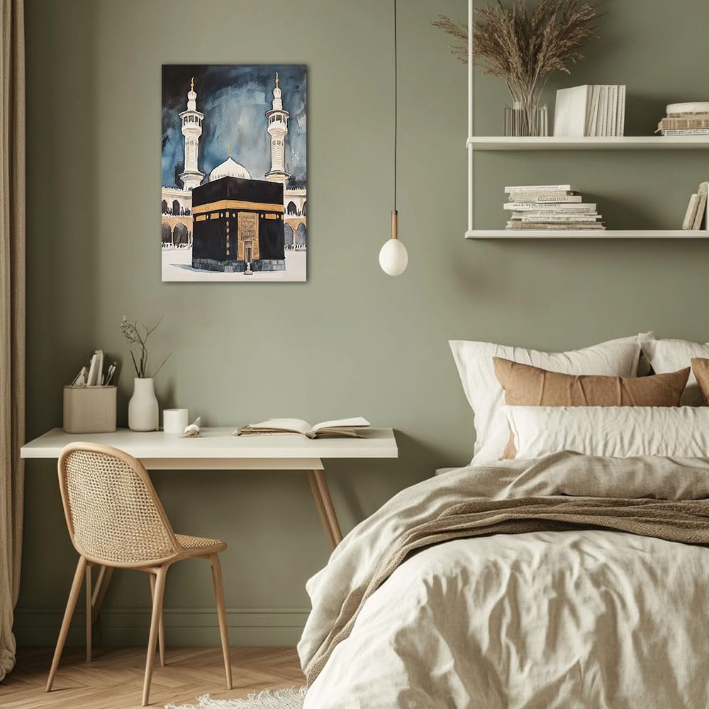 TIEHAOMAI Islamic Mosque Canvas Wall Art, Mecca Kaaba Poster Prints, Framed, 12x18 inch (30x45cm), Living Room, Bedroom, Office Decor