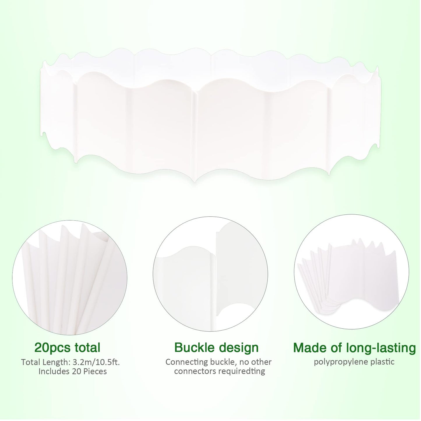 20 Pcs Garden Edging Borders, 10.5ft Plastic Landscape Borders, 5.3 in Tall Interlocking Decorative Gardens Fences Edging, Flexible Lawn Edging Flower Bed Border, for DIY Patio Walkway Yard (White)