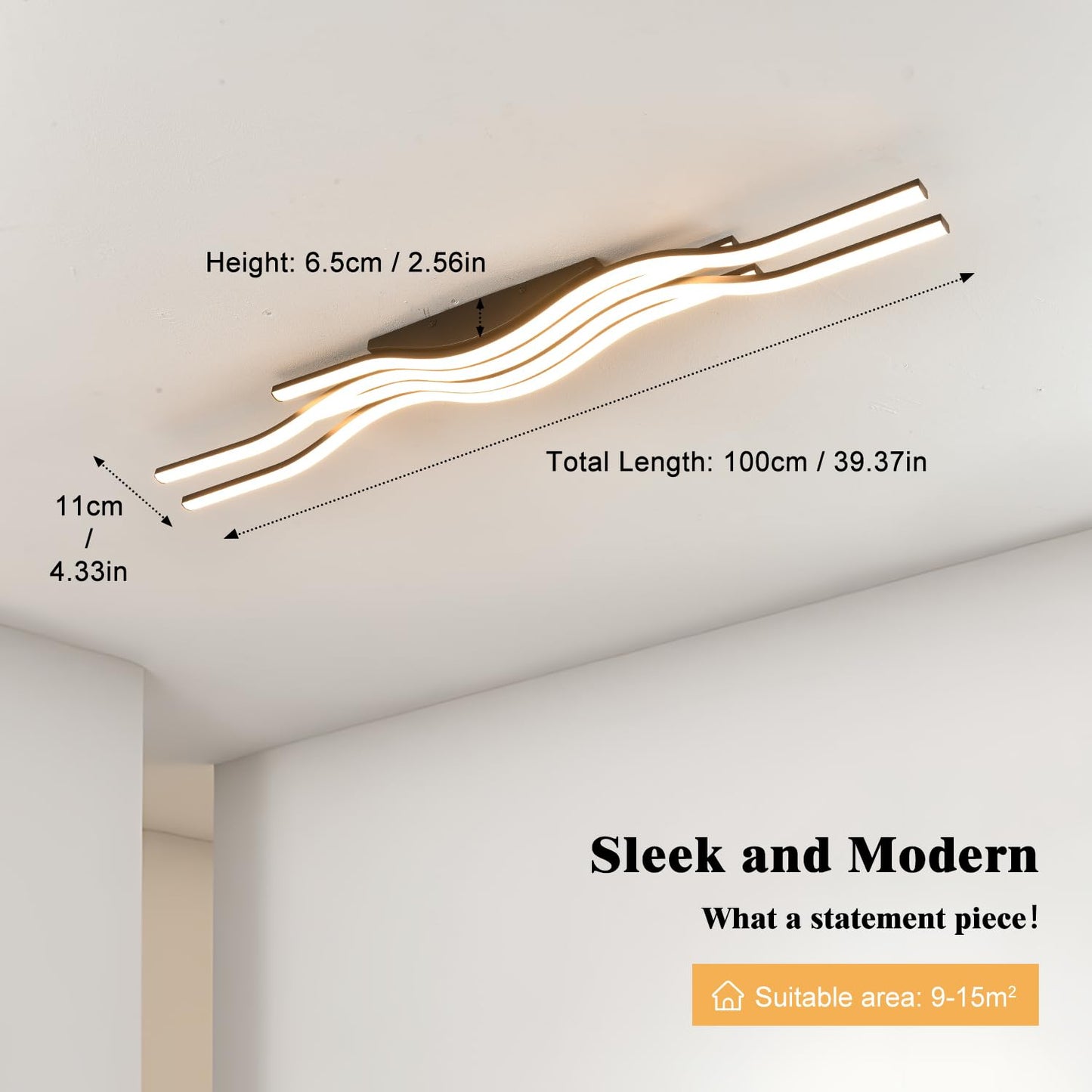 Guang Shuo Black Hallway Light Acrylic Modern LED Ceiling Light Fixtures Dimmable Close to Ceiling Lights for Bedroom Bathroom Kitchen Balcony Curved Creative Design Ceiling Lamps