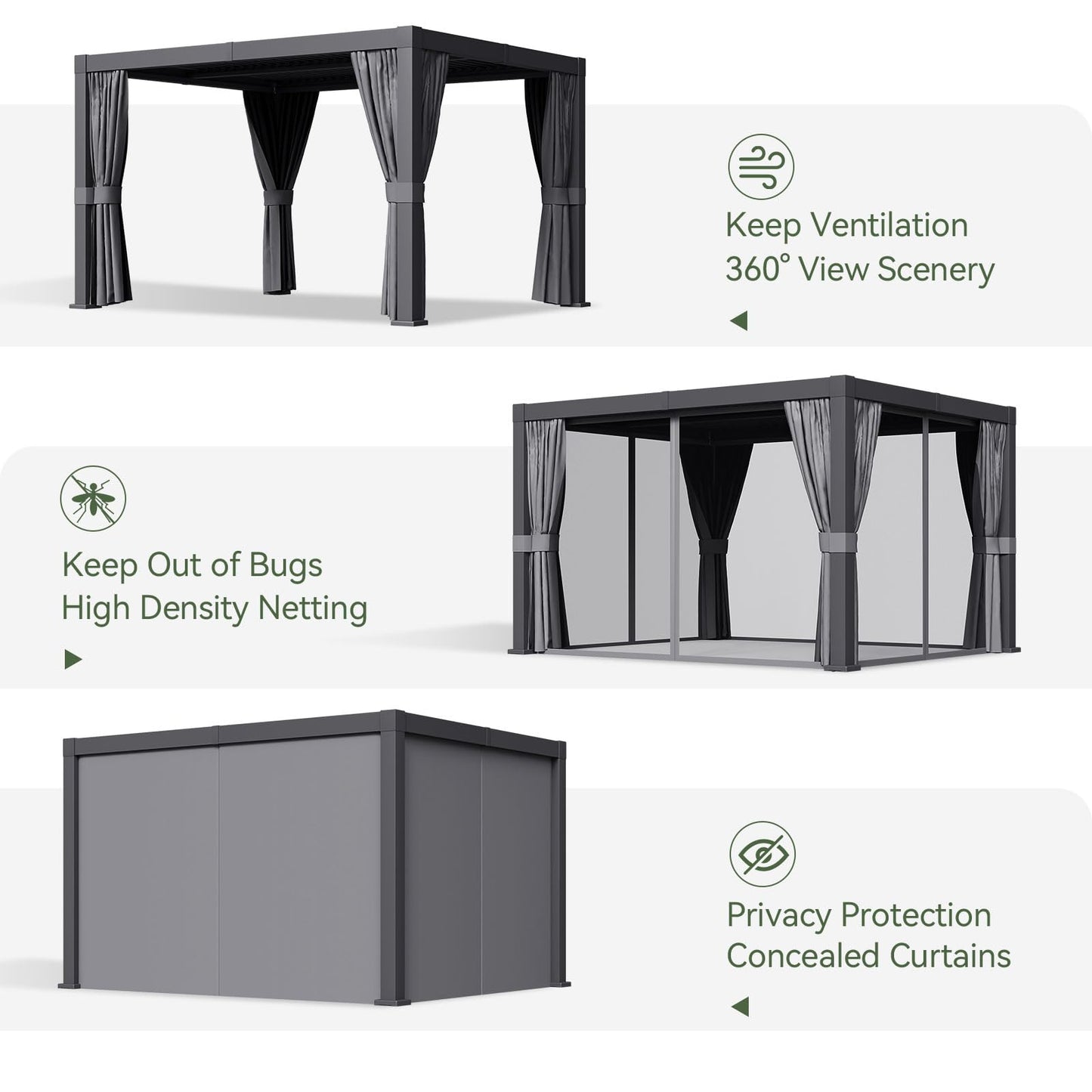 Aoxun Louvered Pergola 10' x 12' Outdoor Aluminum Pergola with Adjustable Top for Decks, Gardens and Backyards, Gray