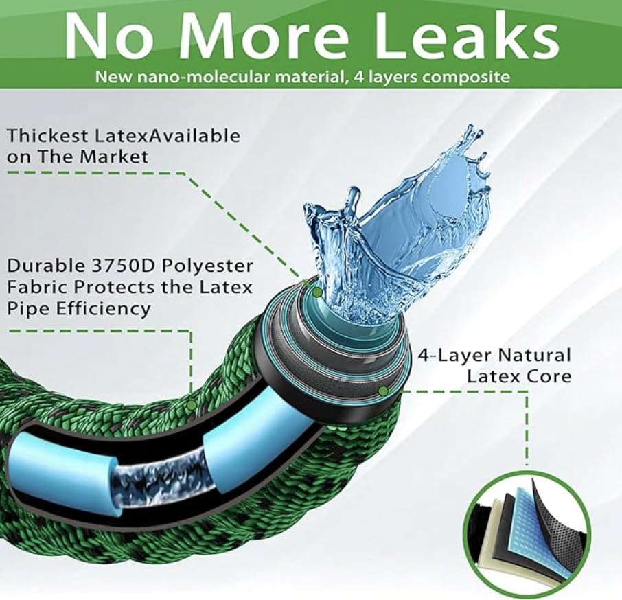 J&B XpandaHose 50ft Expandable Garden Hose – Ultra-Strong 3750D, 4-Layer Latex Core, Brass 3/4" Connectors, 10-Pattern Nozzle & Storage Bag – Lightweight, Kink-Reducing, Leak-Resistant