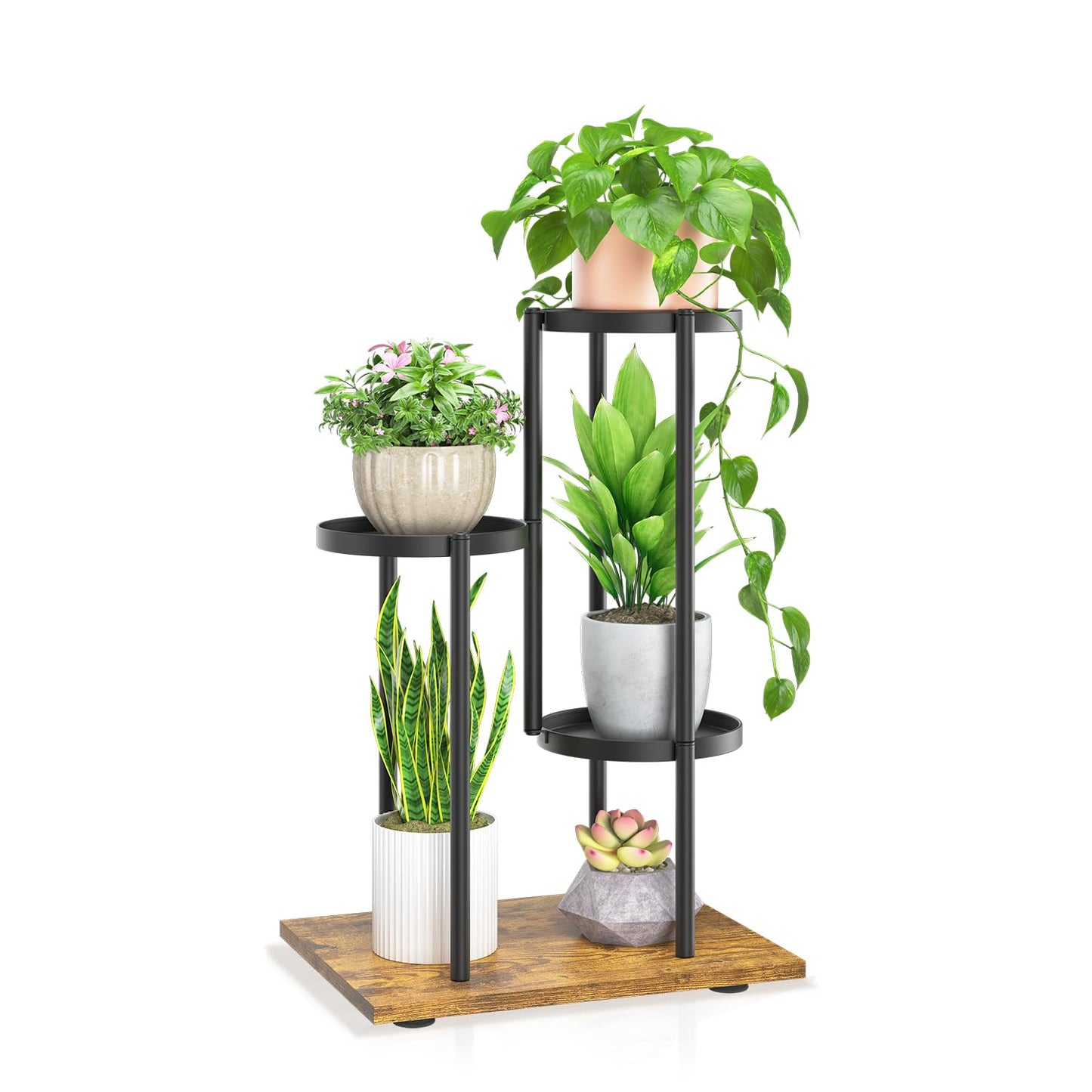 LASZOLA Black 3 Tier Plant Stand Indoor Heavy Duty Metal Planter Flower Holder Rack, Multi Modern Narrow Organizer, Floor Vertical Tower, Spiral Sturdy Decorate for House Bathroom Office Living Room