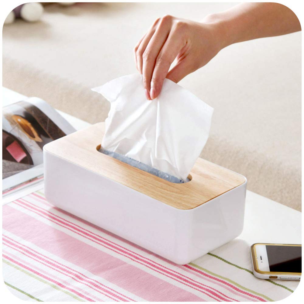 Wood Tissue Box Cover Gloves Box Holder Wooden Rectangular Tissue Box Holder for Storage on Bathroom Vanity, Countertop, Bedroom Dresser (Large(10.2 x 5.1 x 4.5))
