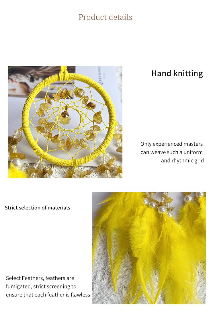Small Dream Catcher for Car Handmade Boho Hanging Decor for Car Interior Rear View Mirror Feathers Dream Catchers Charms Ornament(Yellow)
