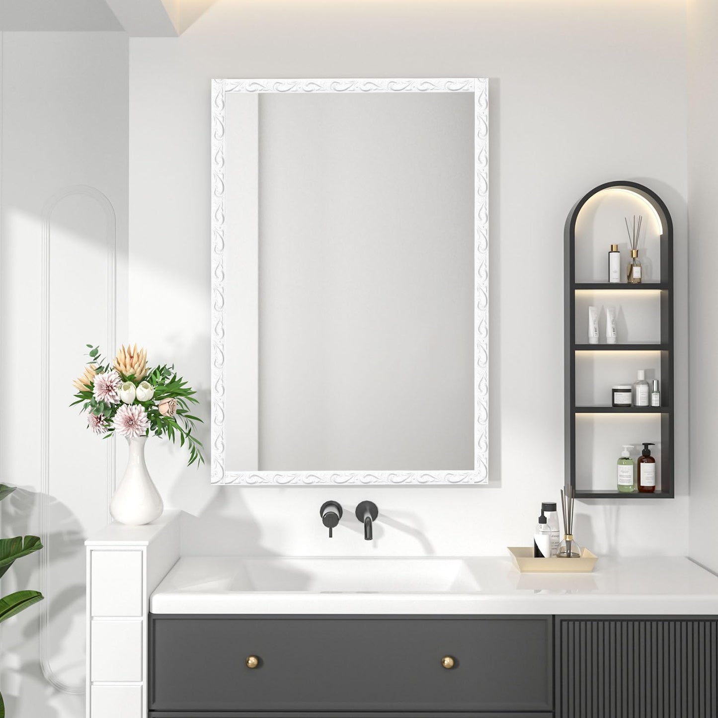 Duzzy Molding Trim Wall Trim, 16.4 Feet Self-Adhesive Flexible DIY Peel and Stick Crown Molding Ceiling Molding Suitable for Mirror Edge, TV Background Wall, Home Wall Decor (White)