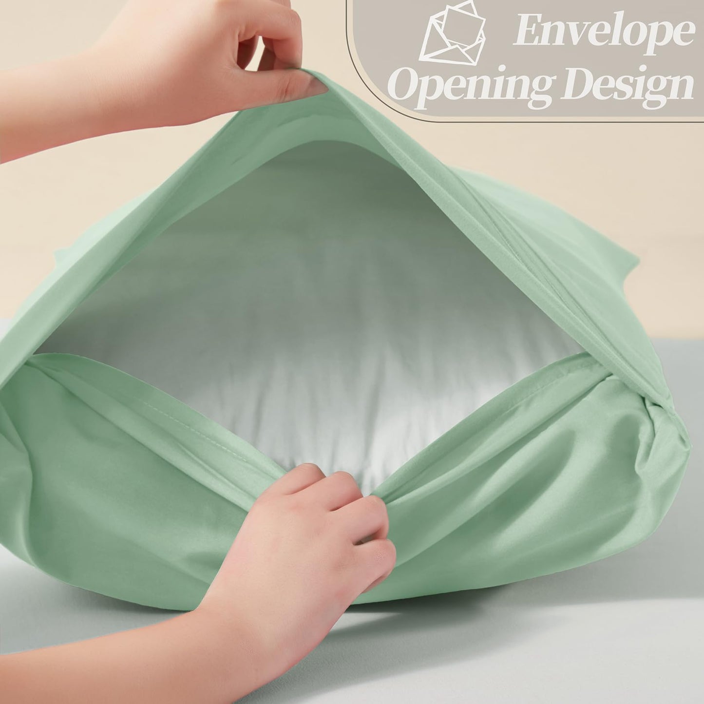 Vonty 2 Pack Standard Pillow Cases - 20x26 Inch, 1800 Thread Count Microfiber Pillowcases Standard Size Sage Green Pillow Cases Luxury & Soft Embroidered Bed Pillow Covers with Envelope Closure