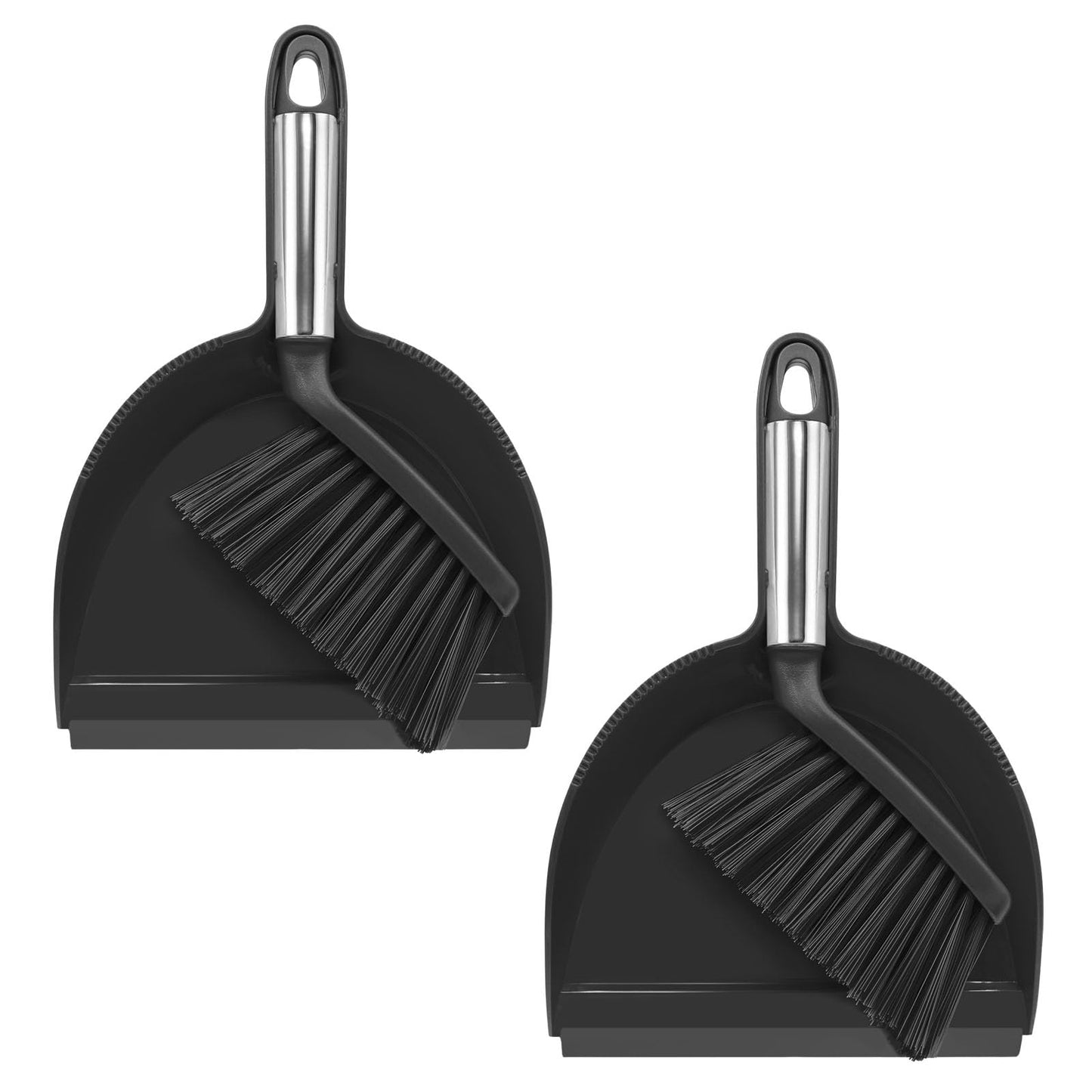 NACENA Mini Broom and Dustpan Set 2 Packs, Small Dust Pan and Brush Set with Handle Dustpan Teeth for Cleaning Hair Suitable for Office Desks Drawers Sofas Outdoor Camping, Black