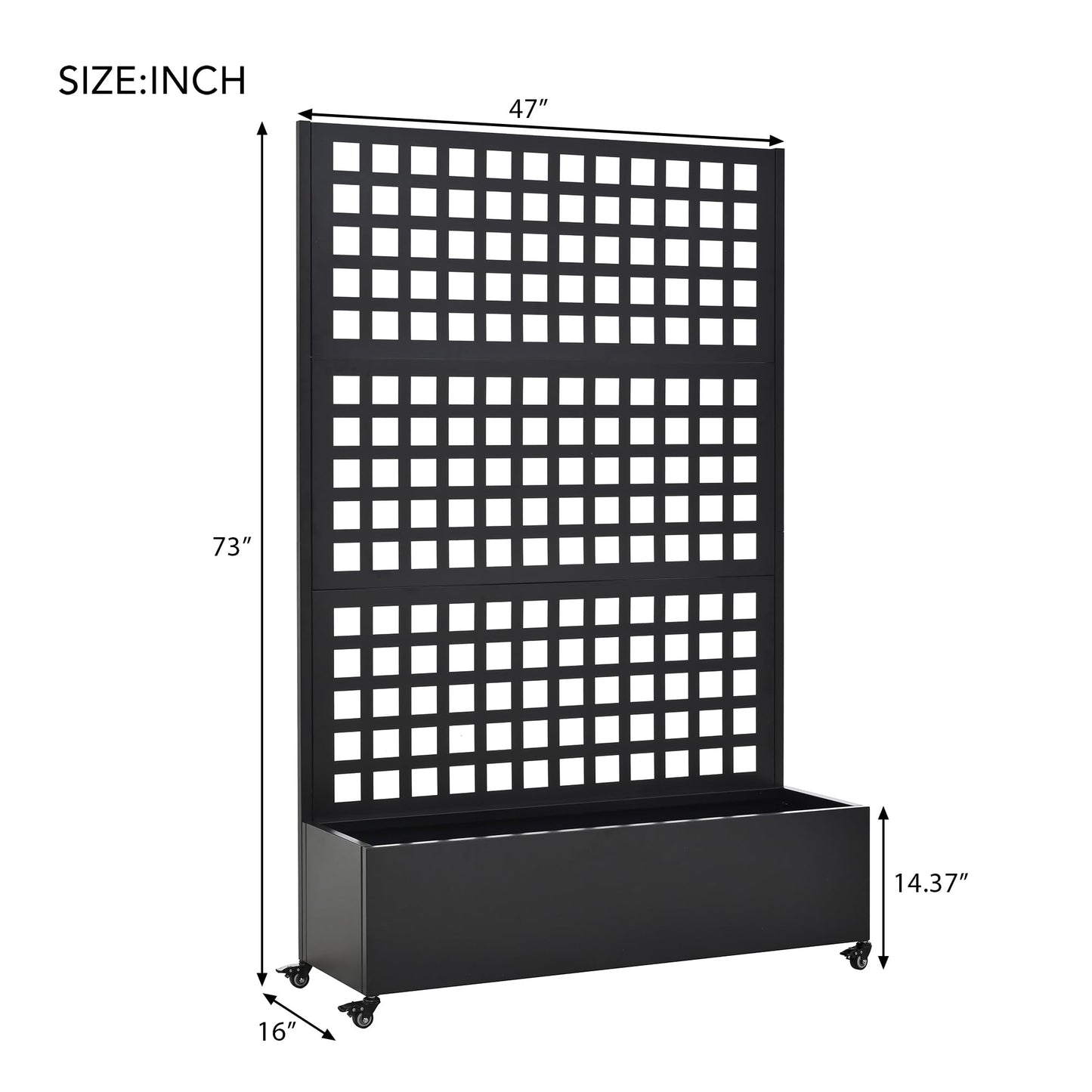 Jovkuan Metal Planter Box with Trellis Outdoor, 73"x47"x16"Garden Bed with Wheels and Trellis Privacy Screen & Drainage Holes & Lockable Casters for Climbing Plants, Vegetable, Vines