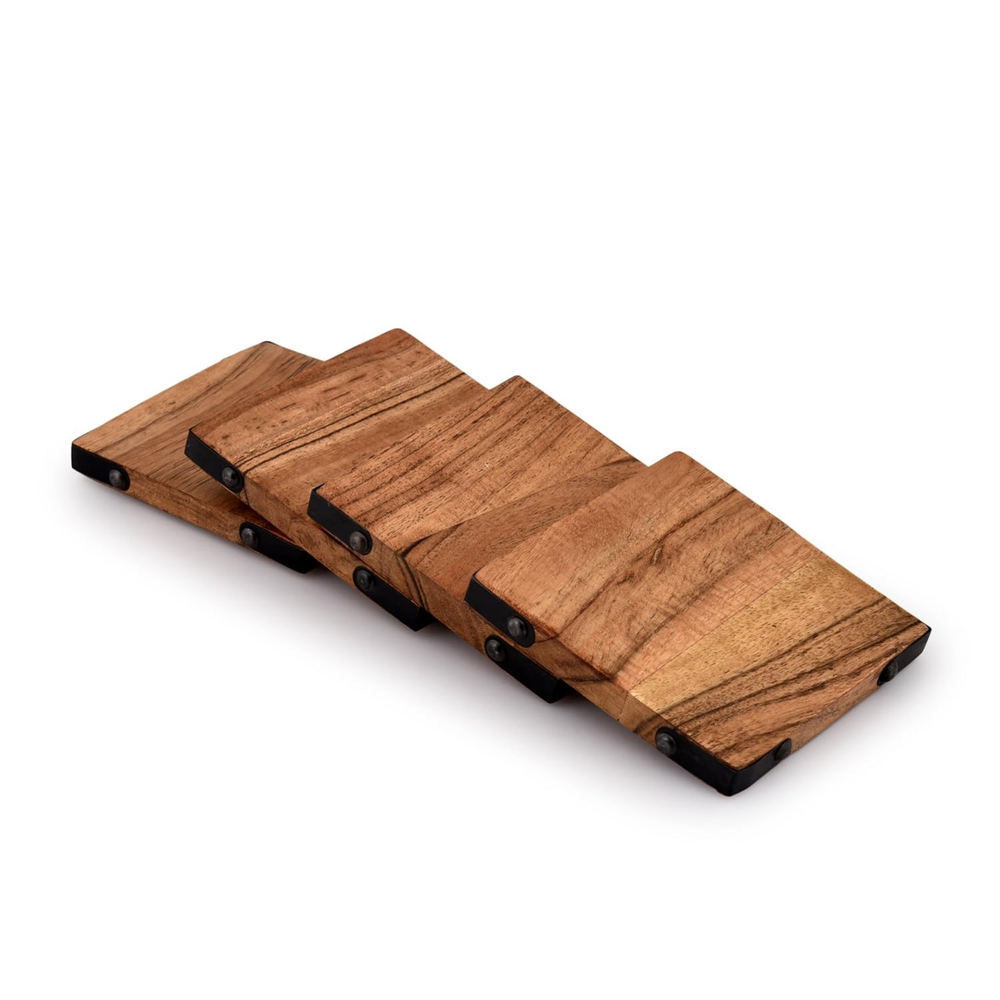 Samhita Acacia Wood Square Coasters Protection Tabletop,Countertop and Surfaces Size: 4" x 4", Set of 4