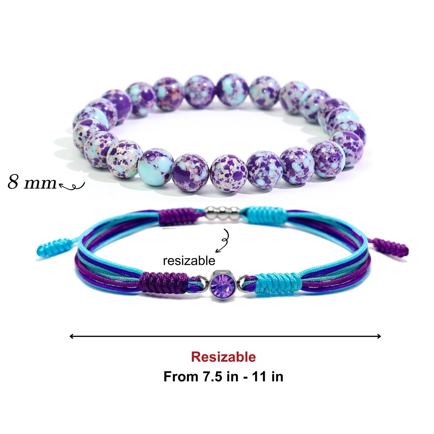 Crgwxzl June Birthstone Bracelets for Women Men,Healing Crystal Protection Stone Blue Purple Imperial Jasper Beads Bracelet,String Wrap Zodiac Month Bracelets Birthday Jewelry Gifts