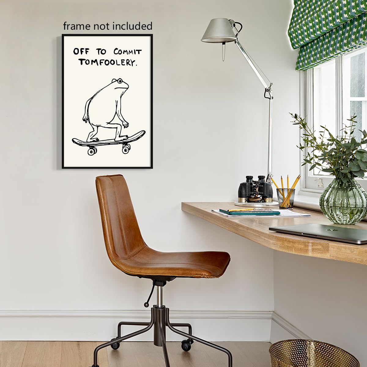 Xianyojafa Frog Poster, Quote Off To Commit Tomfoolery Canvas Wall Art, Cool Skateboard Frog Print, Funny Animal Posters for Room Aesthetic 8x12in Unframed