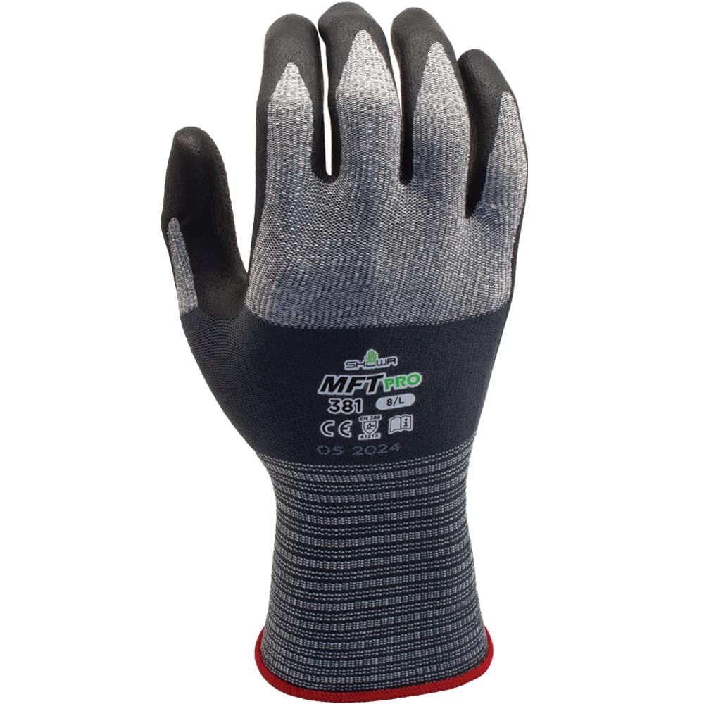 SHOWA MFT PRO 381 Foam Nitrile Palm Coated General Purpose Work Glove with Microfiber Liner, 13-Gauge, Large (12 Pair)