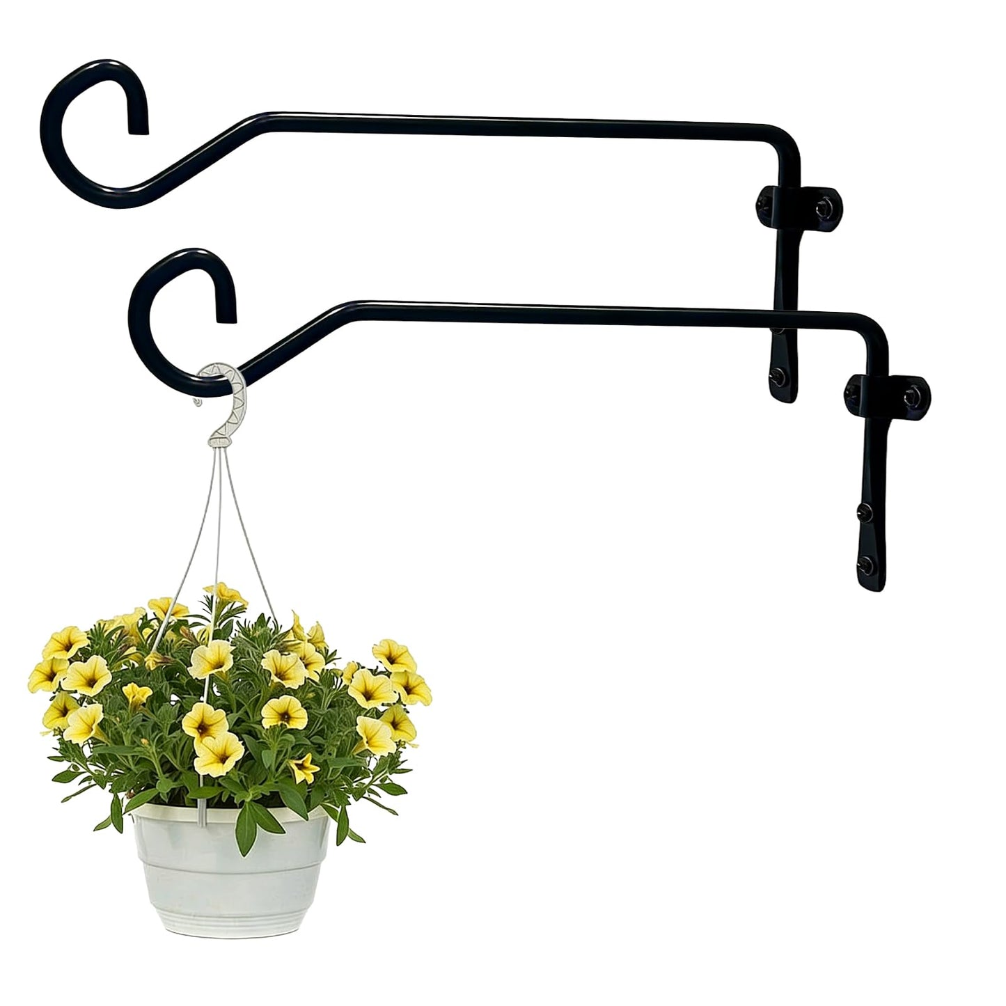 Uiyicil 2 Pack Plant Hanger Wall Hook, Heavy Duty Metal Plant Hangers Outdoor Holds Up to 40 lb, Hooks for Hanging for Hanging Plants Indoor Outdoor Patio Garden （9.4IN Black）