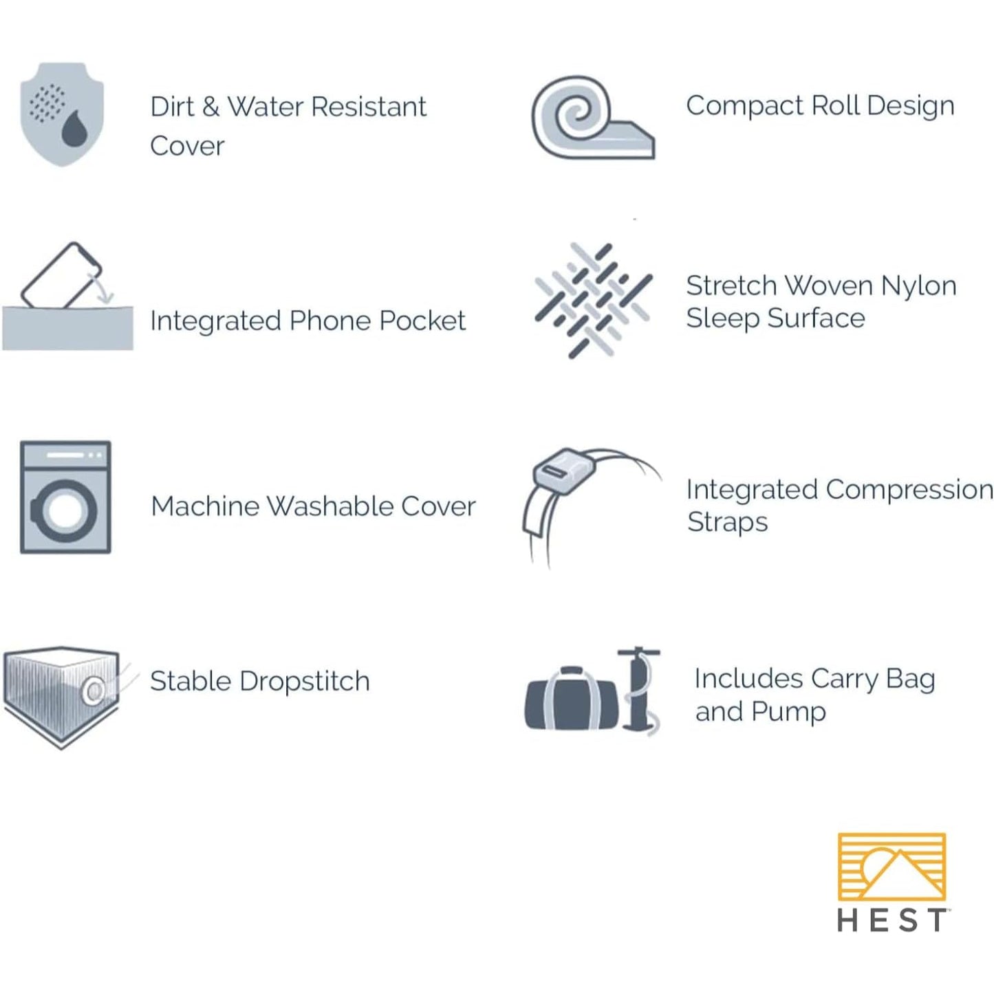 HEST Foamy Wide - Portable Camping Mattress, Enhanced Memory Foam, Wide Single Mattress, 78" L x 30" W