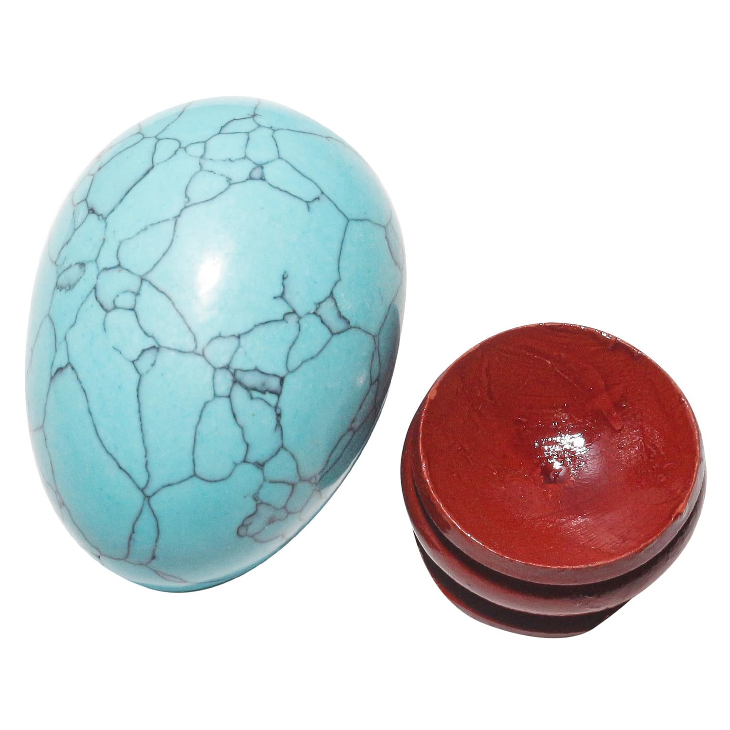 Casaper 2" Green Howlite Turquoise Egg with Wood Stand for Home Decoration, Polished Crystal Pocket Palm Sphere Fengshui Figurines Healing Reiki