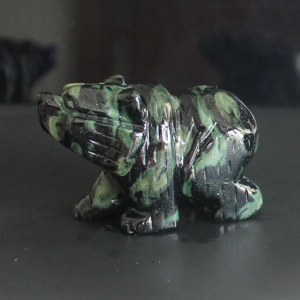 HLbshi Hand Carved Gemstone Crystal Bear Figurine Animal Statue Carving Office Home Decor Collections 2'' (kambaba Jasper)