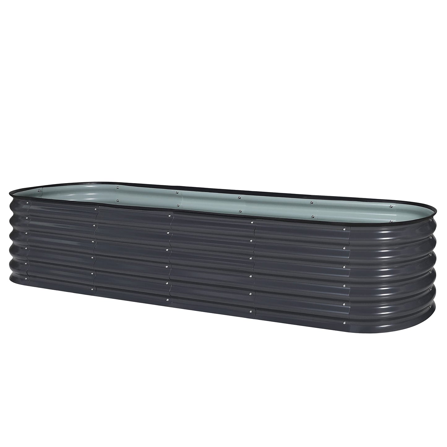 MUPATER 8ftx2ftx1.4ft Raised Garden Bed Outdoor for Vegetables, 9-in-1 Galvanized Metal Planter Box, 17''H Modular Garden Bed Kit Oval for Herbs and Flowers, Grey
