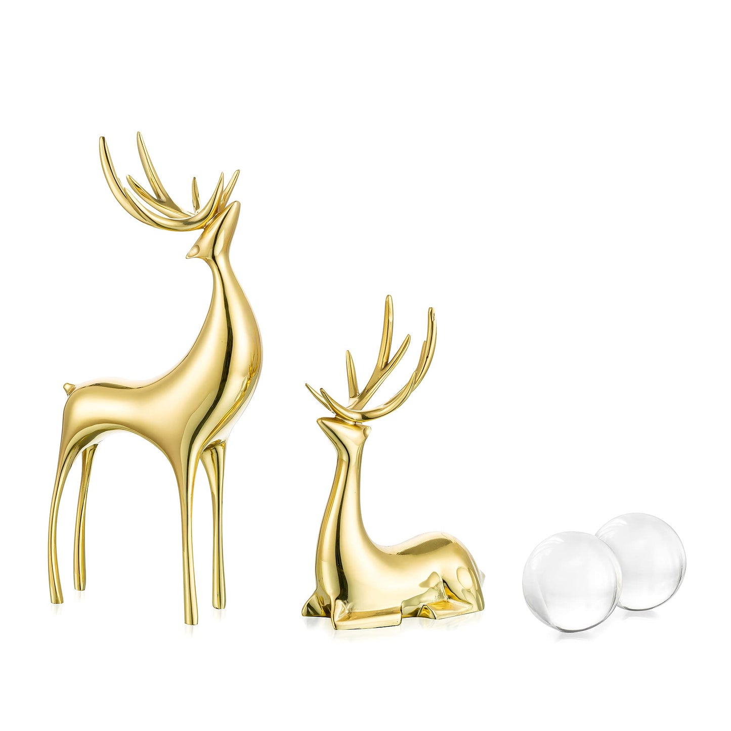 Sziqiqi Brass Reindeer Sculptures Animal Figurine Statues Christmas Deer Pure Copper Heavy Reindeer Ornaments for Home Decor Accents Living Room Office Bookself Tabletop Mantle Decoration