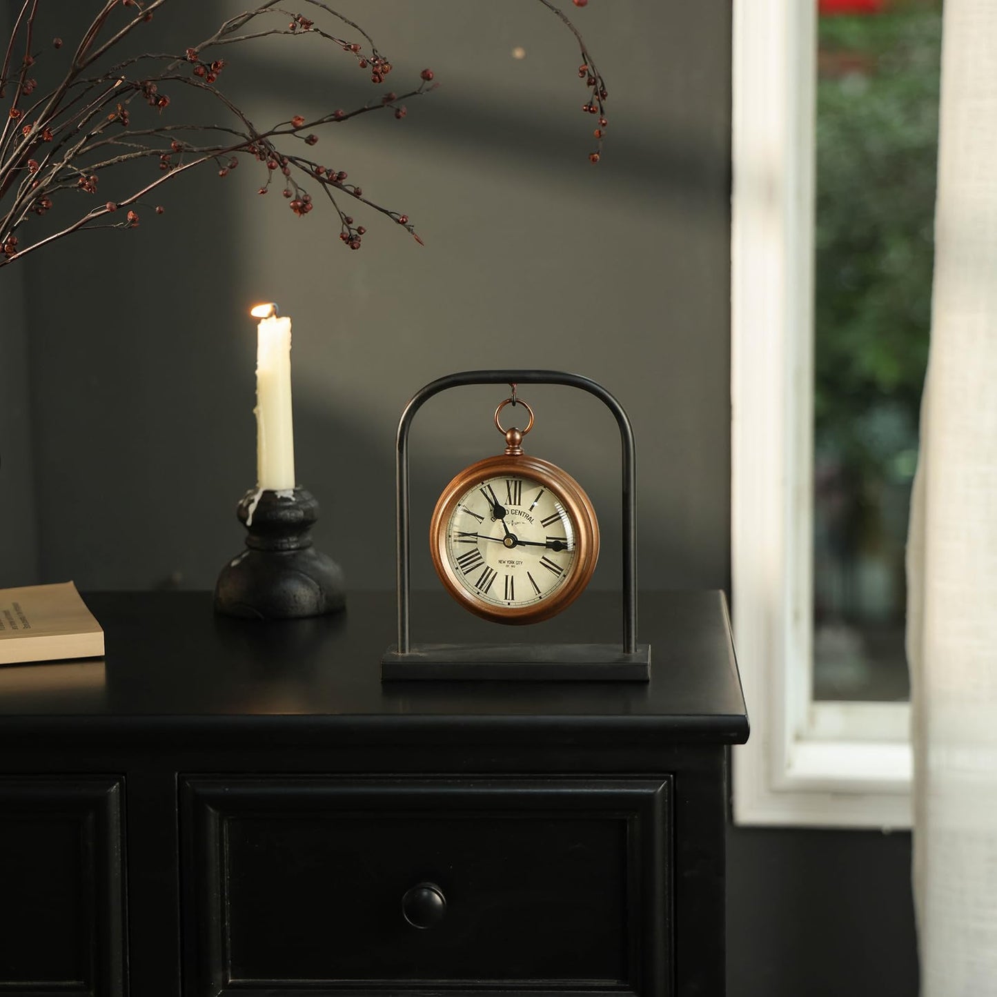 NIKKY HOME Small Retro Desk Clock, Silent Non-Ticking Classic Battery Operated Decorative Table Mantel Shelf Clock for Living Room