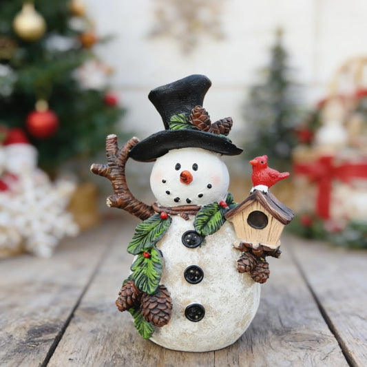 Gishima Snowman Decorations Indoor Snowman Figurines Decor Holiday Winter Ornament Christmas Figurines Table Decorations Gifts (Holding Cardinal)