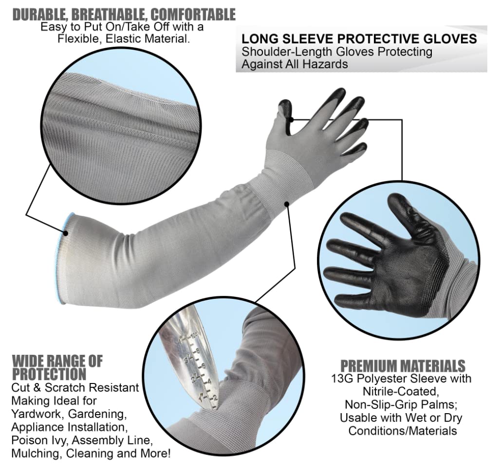 CHARGUY Long Sleeve Gardening Gloves, Protection Flexible Sleeves, No-Slip Grip Strong Durable Garden Gloves, Extended Cuff Women Men (Medium)