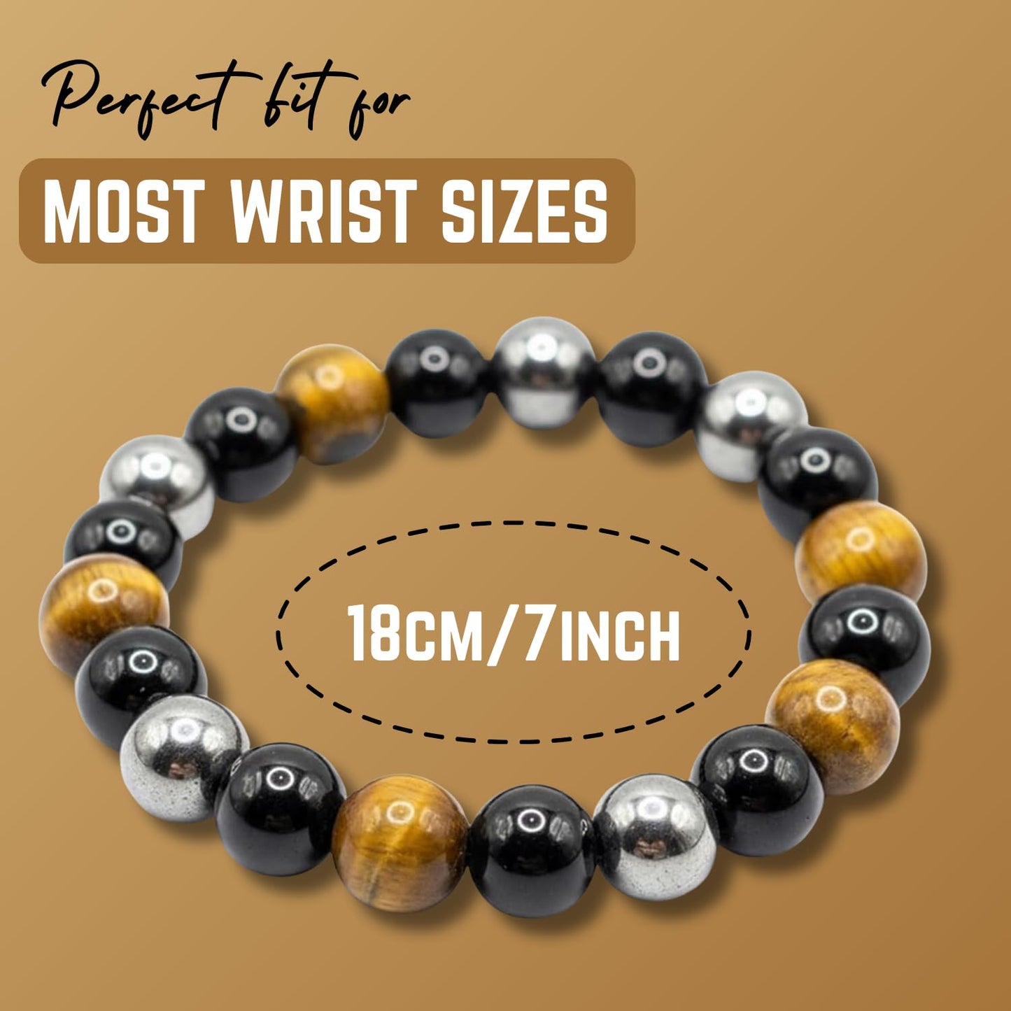 AKDNZ Protection Bracelet for Men & Women - 8mm Handmade Triple Protection Black Tourmaline, Hematite & Tiger Eye Bracelet, Natural Healing Crystal Gifts for Father's Day, Christmas & Anniversary