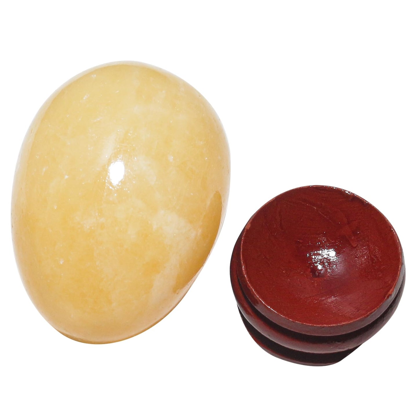 Casaper 2" Natural Yellow Jade Egg with Wood Stand for Home Decoration, Polished Crystal Pocket Palm Sphere Fengshui Figurines Healing Reiki