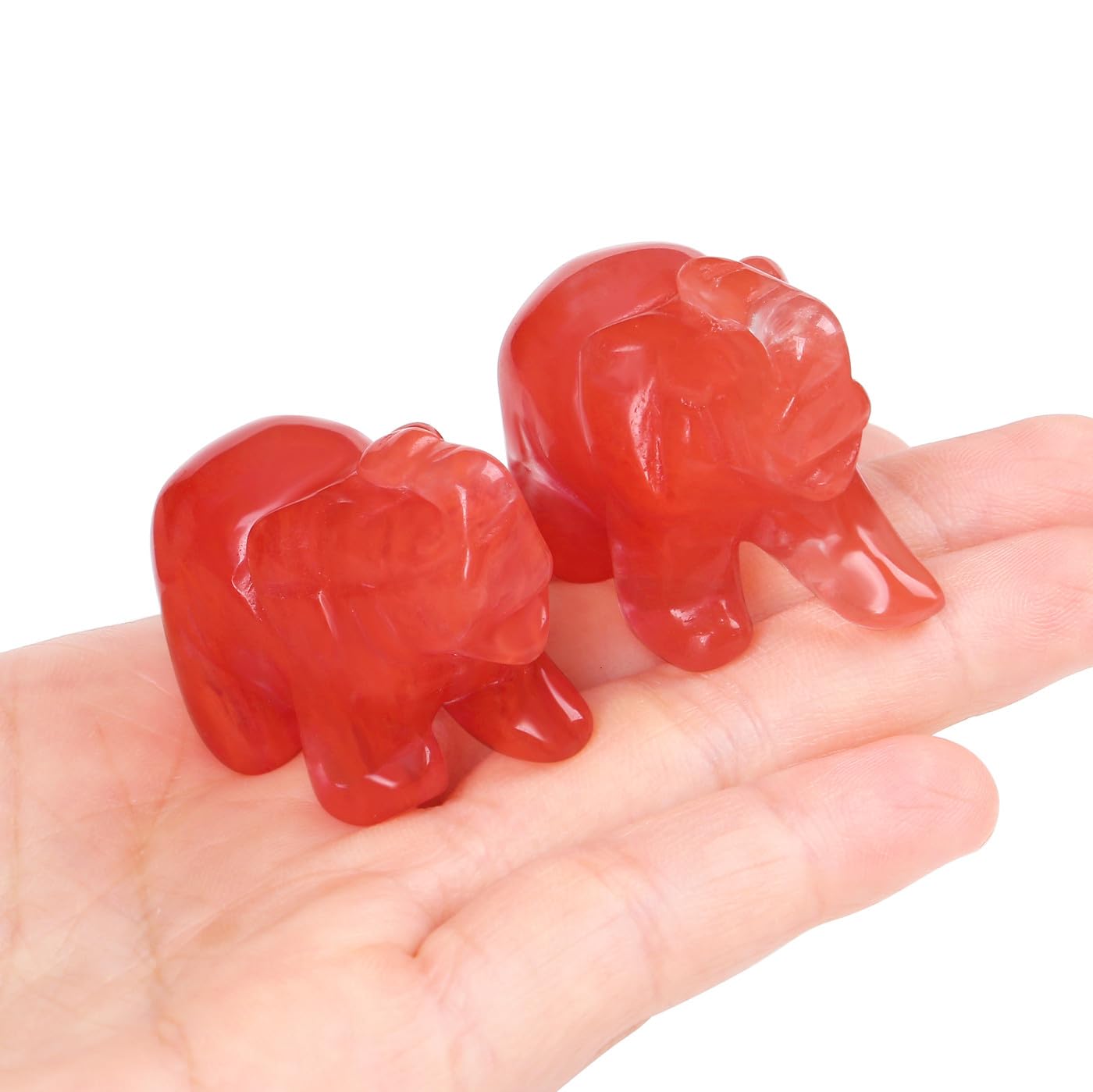QINJIEJIE Cherry Quartz Crystals Elephant Decor Cute Desk Polished Stones Figurine Natural Gemstones Luck Decoration Home Room Office Pocket Hippie Elephant Meditation Spiritual Gift for Women