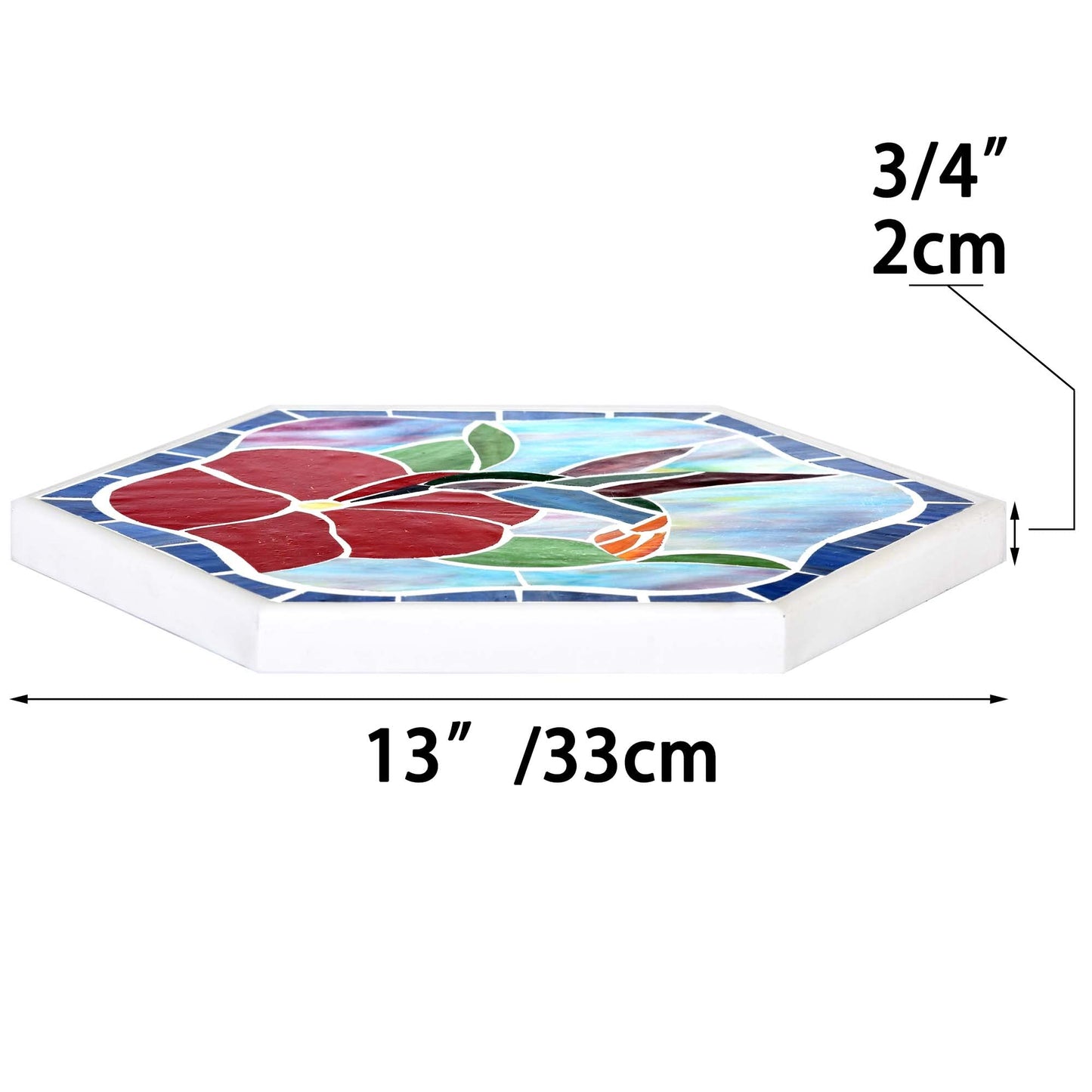 Bieye MSS003 Tiffany Style Stained Glass Mosaic Decorative Stepping Stone for Garden Decor (13" Hexagonal, Hummingbird)