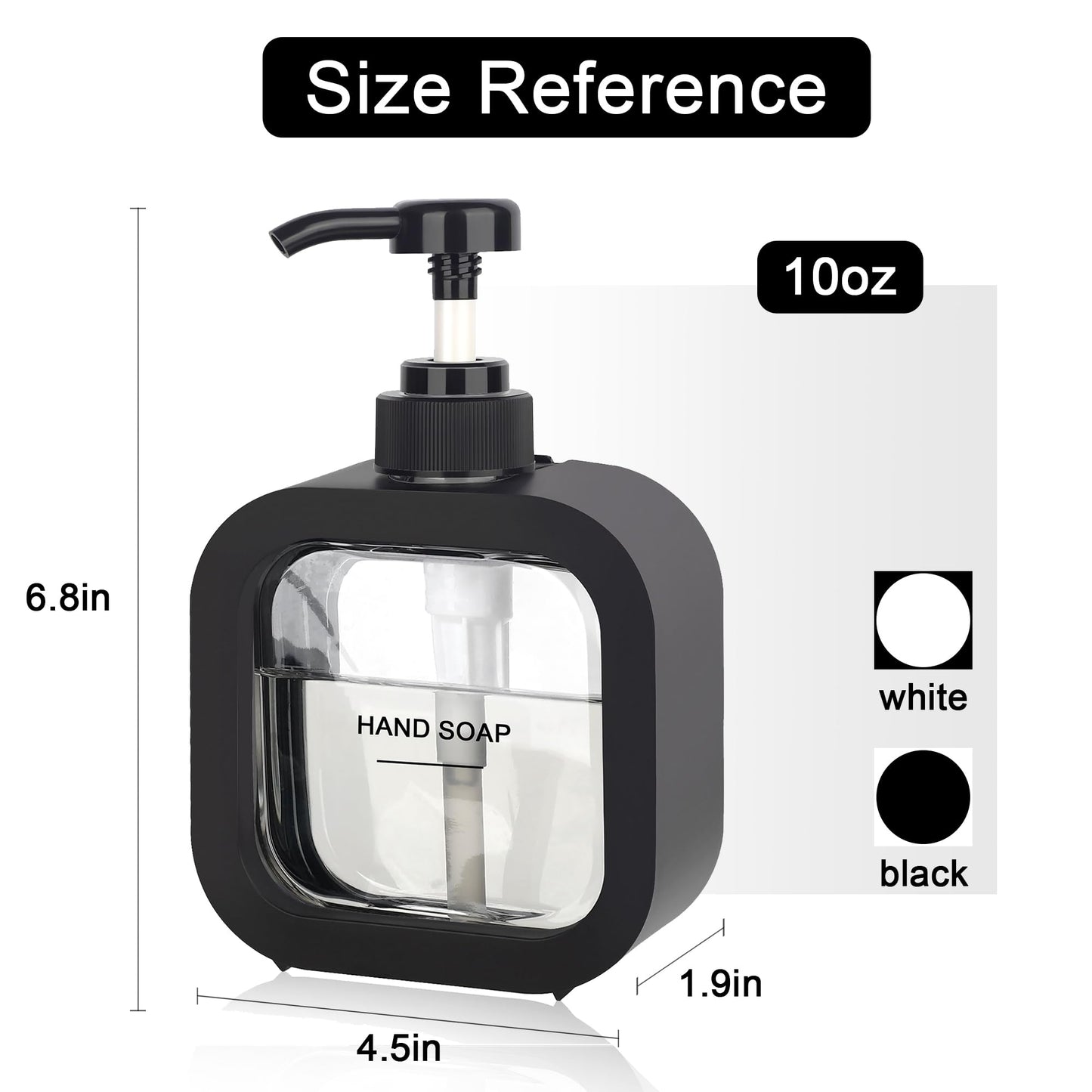 ONECOCOA Hand & Dish Soap Dispenser - Modern Plastic Pump with Labels - Black