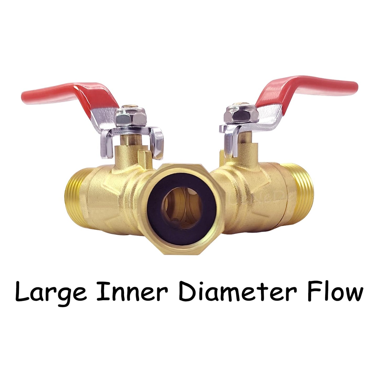 Uenede Brass Full Flow Garden Hose Splitter 3/4" GHT Heavy Duty 2 Way Y Valve Water Hose Shut Off Outdoor Faucet Splitter Connector Adapter with Long Handle
