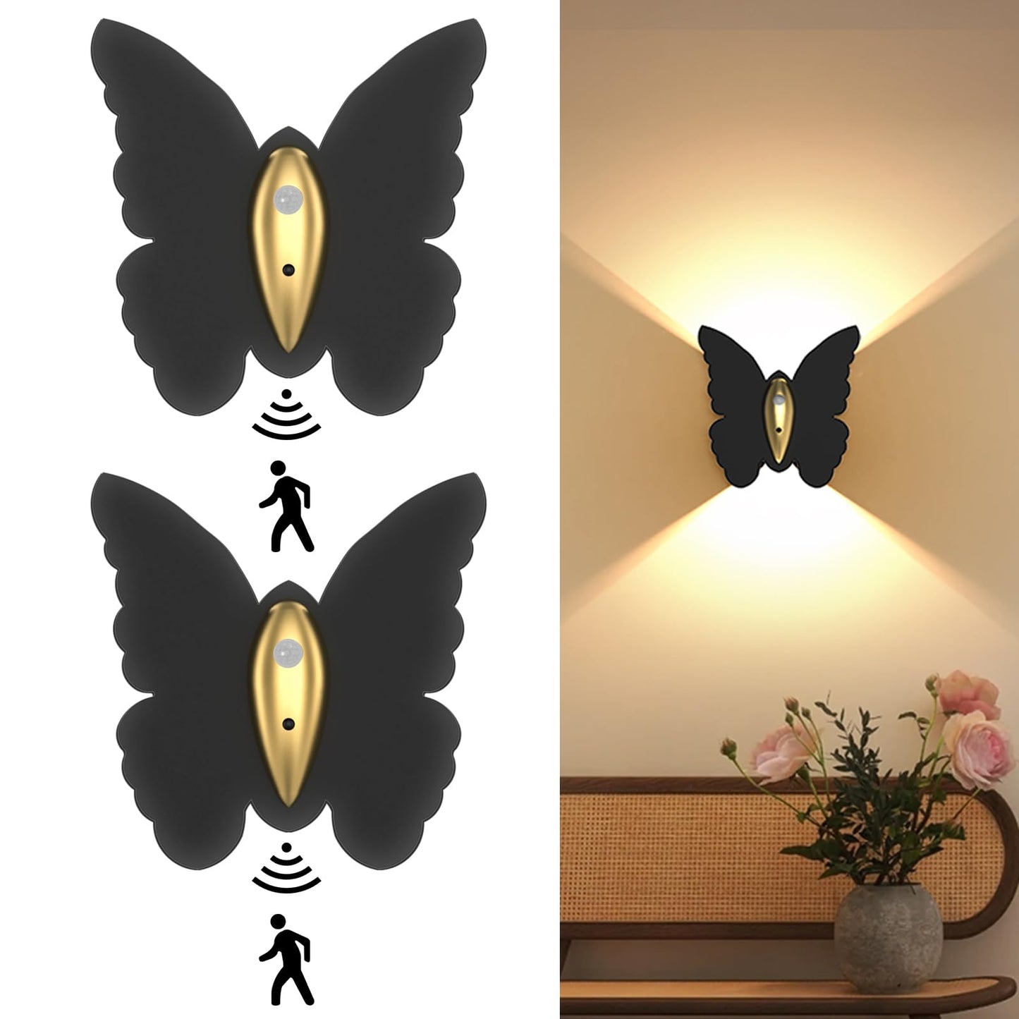 Eneru Battery Operated Wall Sconce Set of 2: 5000mAh Rechargeable Motion Sensor Night Light Wireless Wall Sconces Magnetic Closet Lights Stair Light Indoor Up and Down Wall Lamp for Bedroom Hallway