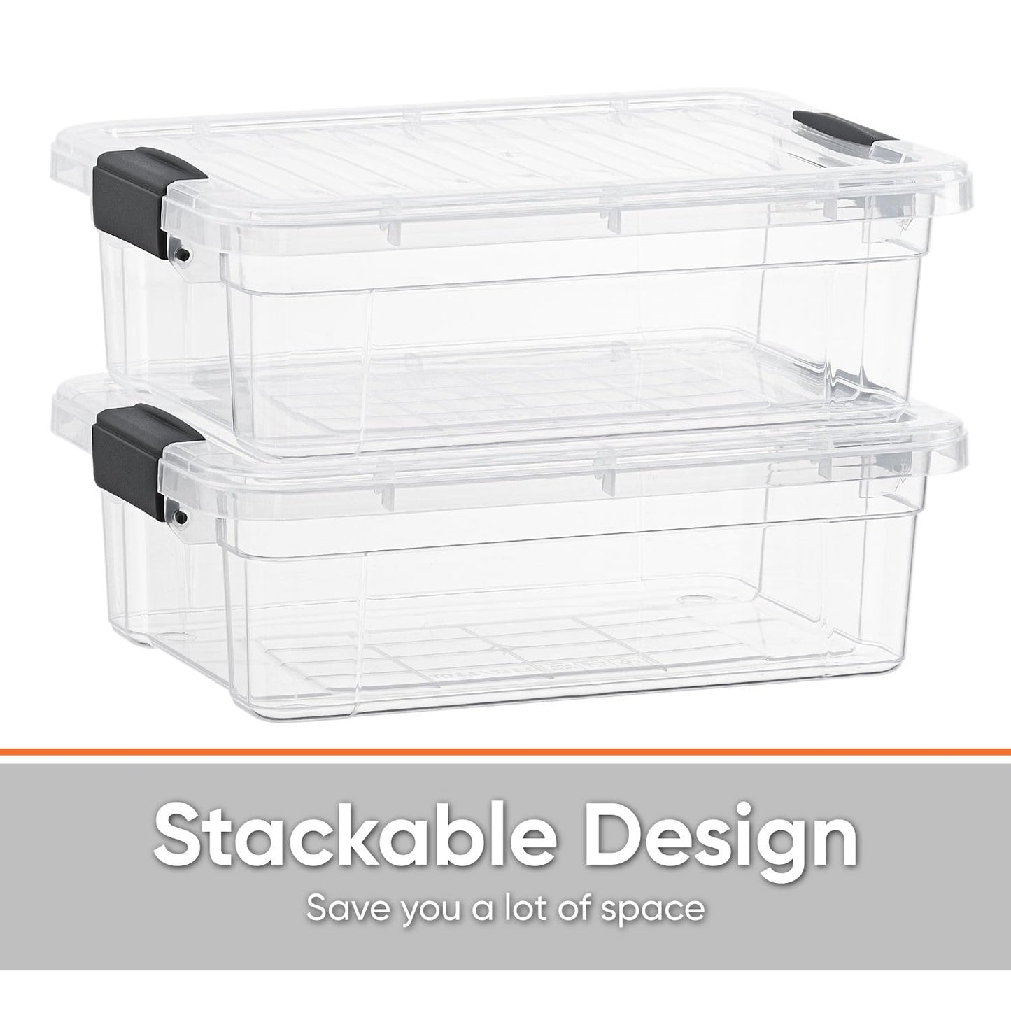 Superio Clear Storage Boxes with Lids, 1.27 Quart Plastic Container Bins for Organizing, Stackable Crates, BPA Free, Non Toxic, Odor Free, Organizers for Home, Office and Dorm
