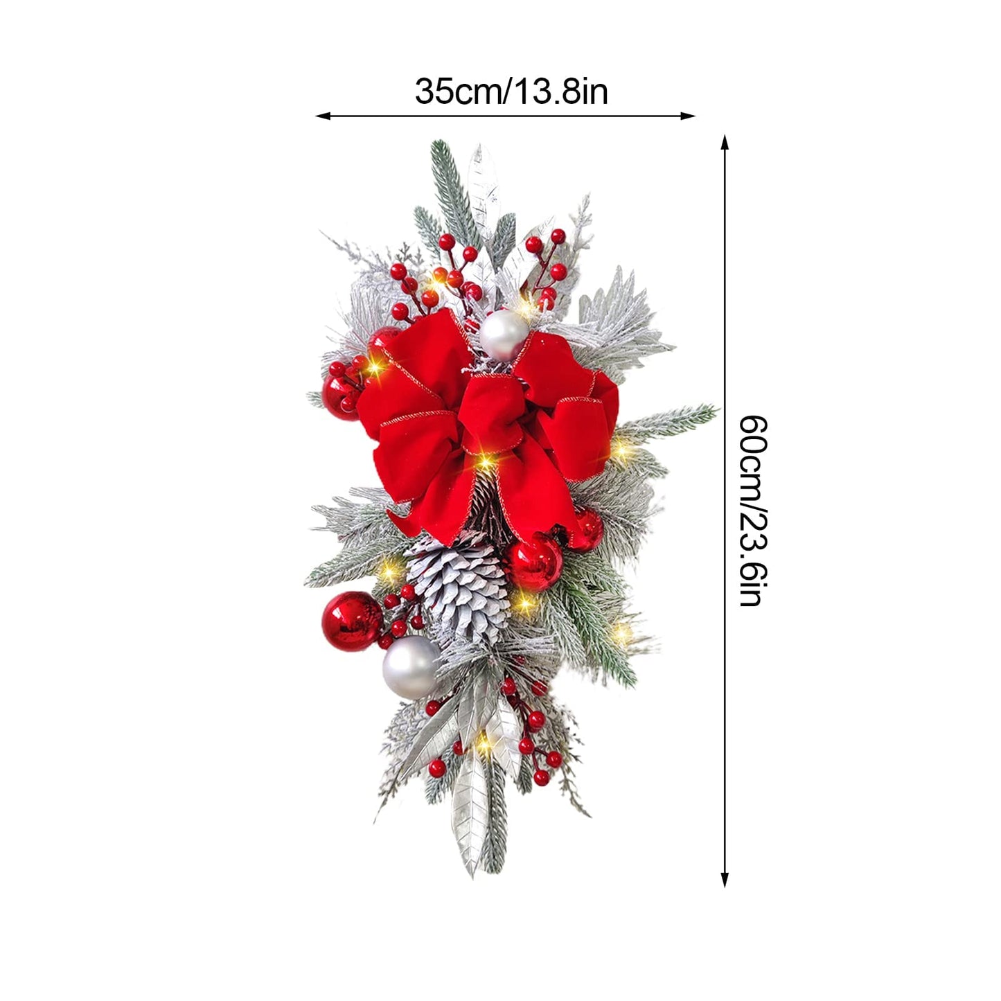 2025 Cordless Christmas Swags Prelit Teardrop Swag Christmas Staircase Decorations Artificial Stairs Christmas Garland with Lights Rustic Christmas Swag for Front Door Wall Window Stair Home Decor (A)