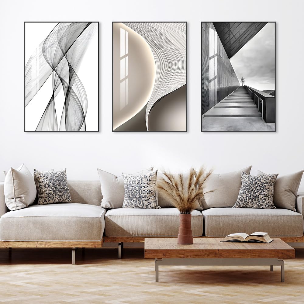 SUCSACEK Decorative Wall Art Prints 3 Panels Abstract Painting for Living Room, Bedroom, Dining Room, Kitchen, Bathroom, Office, Home Decor (Gray)