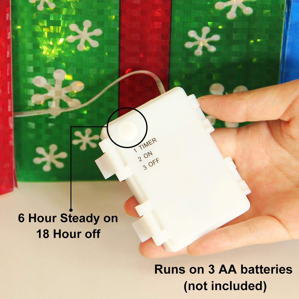 ATDAWN Set of 3 Lighted Gift Boxes Christmas Decorations, Red Green and Blue Present Boxes, Christmas Home Gift Box Décor