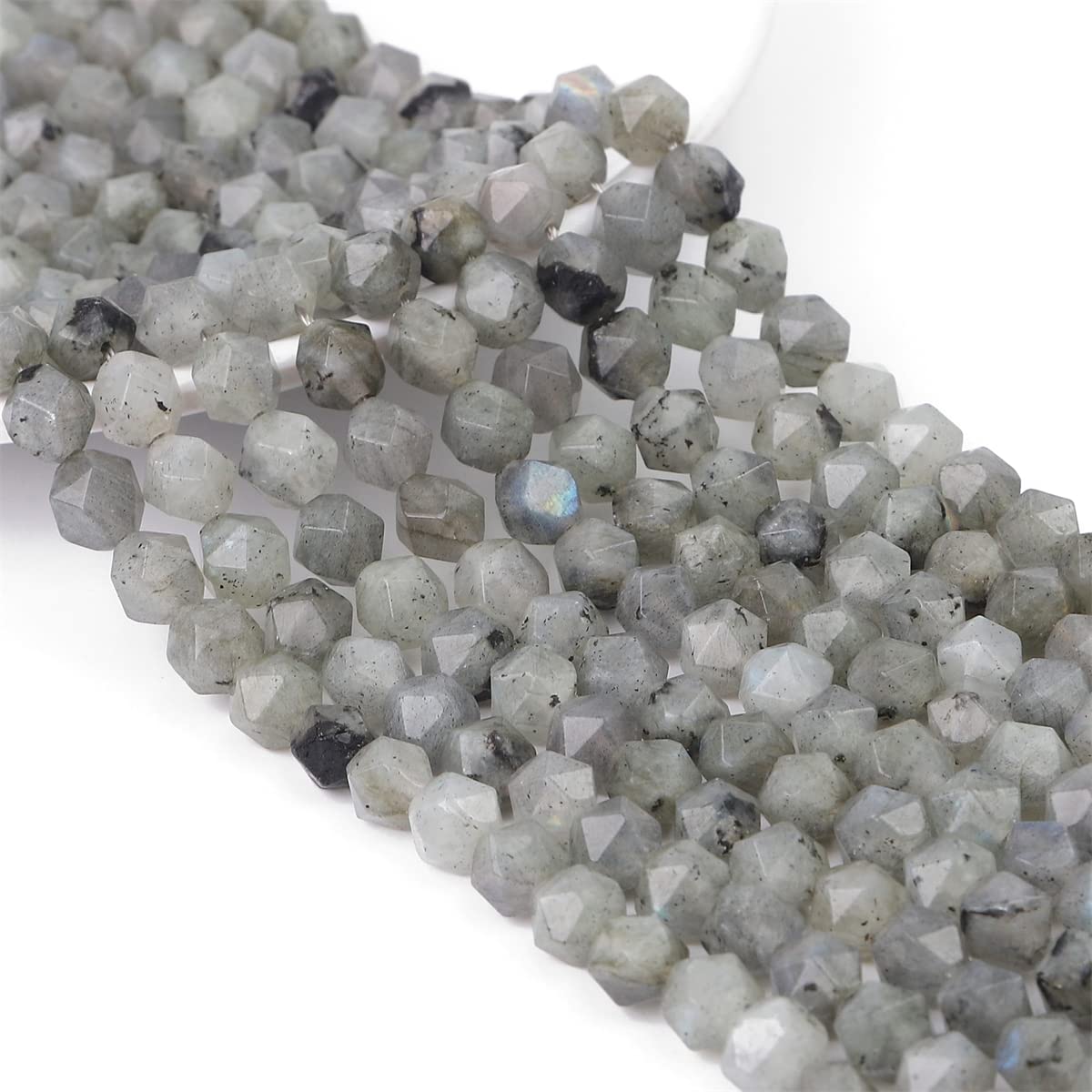 BEADIA Faceted Natural Spectrolite Stone Round Beads 6mm 36cm/Strand for Jewelry Making