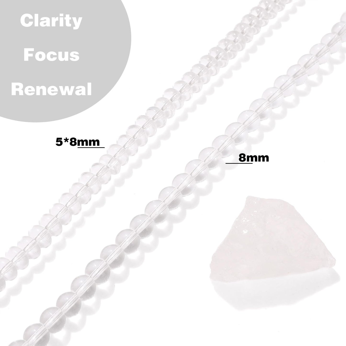 Raicegs 100pcs 5×8mm Rondelle Clear Quartz Beads Natural Gemstone Beads Abacus Disk Stone Loose Beads for Jewelry Making DIY Bracelets Necklace