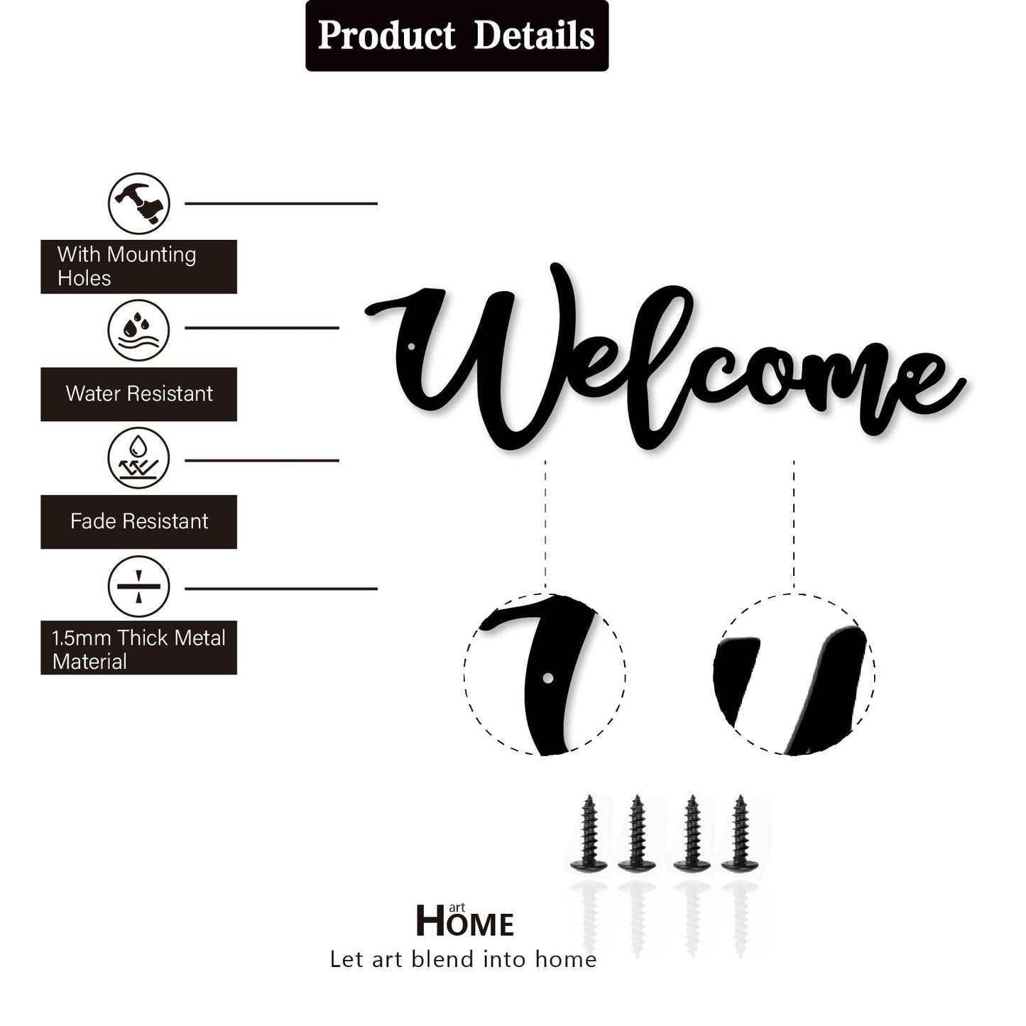Sanshaoye Welcome Metal Sign, Wall Decor, Home Office Indoor/Outdoor, Gift, Black, 12x9.5 Inches