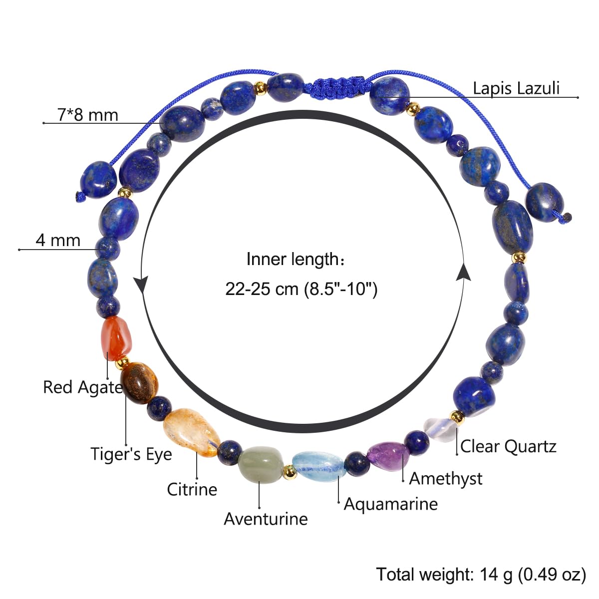 Jewever 7 Chakra Crystals and Stones Anklet Irregular Tumbled Gems Beaded Ankle Bracelets for Women Spiritual Energy Meditation Yoga Healing Jewelry Mom's Gifts (Lapis Lazuli)