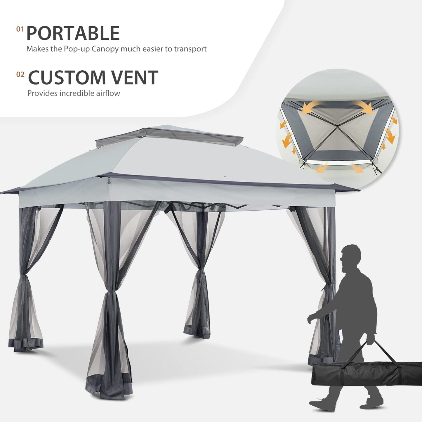 COOS BAY 11x11 Pop Up Gazebo with Mesh Netting, Instant Outdoor Canopy Tent, Water Resistant Shelter with UPF 50+ UV Protection, 121 Sq Ft Coverage, Gray