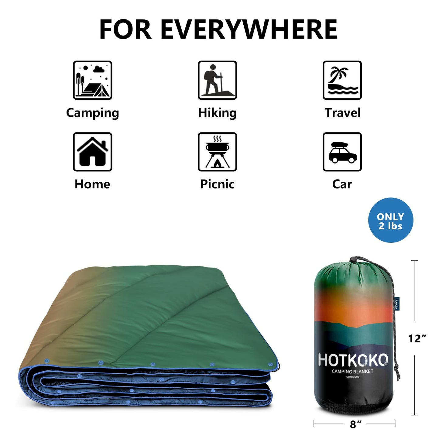 hotkoko Camping Blanket,Lightweight Puffy Camping Blanket Packable Down Camp Blanket for Outdoor,Traveling, Stadium, Hiking, Picnics with Packable Bag