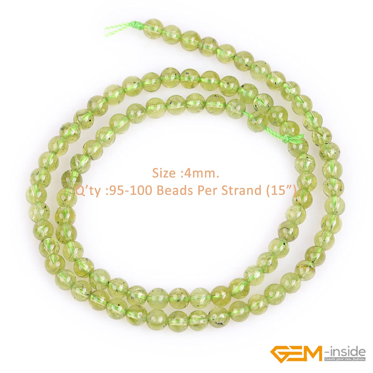 GEM-Inside Green Peridot Gemstone Loose Beads Natural Round 4mm Crystal Energy Stone Power for Jewelry Making 15''