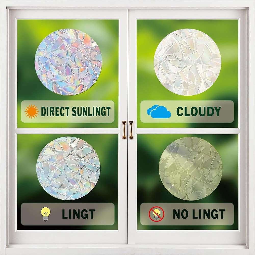 12pcs Spring Summer Daisy Window Stickers, Double-Side Glass Decals Shiny Rainbow Prism Anti Collision Window Clings for Mirror Glass Display Shop Office School Supplies Reusable