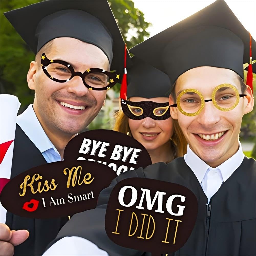 Happy Graduation 2026 Photo Booth Props 35pcs Funny Large Graduation Photo Props Class of 2026 Grad Decor with Sticks for Kids Boy Girl Women Men Graduation Party Favors Supplies Decorations