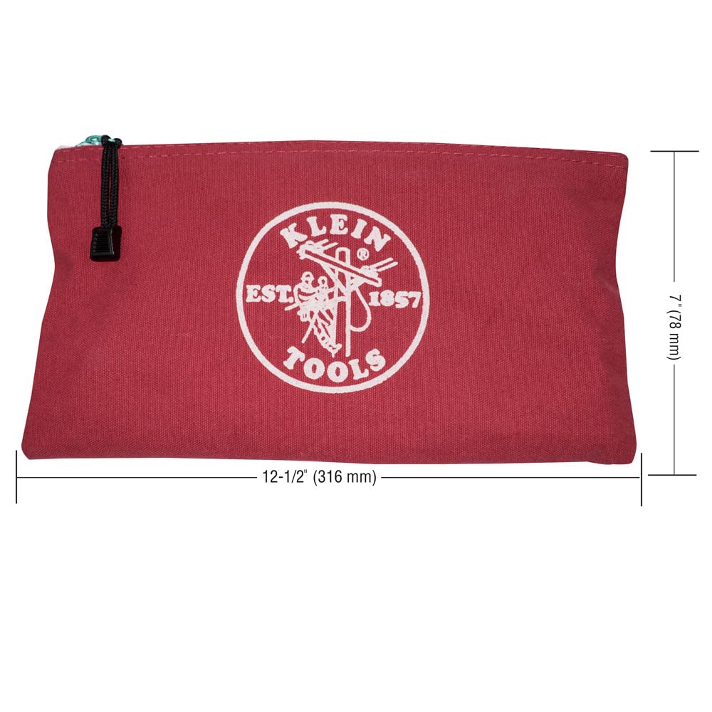 Klein Tools 5141 Zipper Tool Bag, Tool Pouch, Bank Deposit Canvas Utility Bag, 12.5 x 7-Inch, Brown/Black/Gray/Red 4-Pack